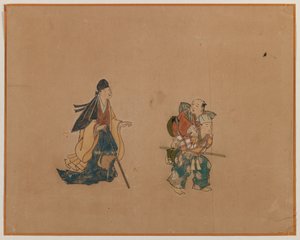 Samurai and Two Blindmen، Album Leaf Painting (الحبر واللون على الورق) بواسطة المدرسة اليابانية