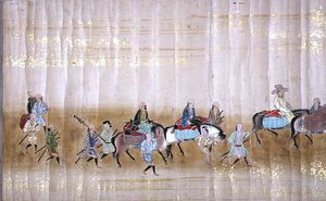 السفارة الكورية السادسة في اليابان في ميريكي 1 في وقت خلافة توكوغاوا ليتسونا في عام 1651 ، ربما بواسطة كانو ماسونوبو (1625-1694) (لوحة التمرير) (بالتفصيل) (انظر أيضًا 120832) بواسطة المدرسة اليابانية