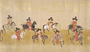 السفارة الكورية السادسة في اليابان في ميريكي 1 في وقت خلافة توكوغاوا إيتسوناس في عام 1651 ، ربما بواسطة كانو ماسونوبو (1625-1694) (لوحة التمرير) (التفاصيل) بواسطة المدرسة اليابانية