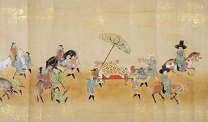 السفارة الكورية السادسة في اليابان في ميريكي 1 في وقت خلافة توكوغاوا إيتسوناس في عام 1651 ، ربما بواسطة كانو ماسونوبو (1625-1694) (لوحة التمرير) (التفاصيل) بواسطة المدرسة اليابانية