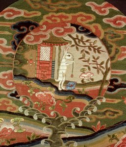 السلحفاة والأرنب البري (1600-1868) (التطريز الحريري) (التفاصيل) بواسطة المدرسة اليابانية