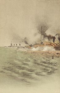 أضرمت مجموعة Varyag النار من قبل طاقمها لمنع الأسر في Chemulpo (chromolitho) بواسطة المدرسة اليابانية