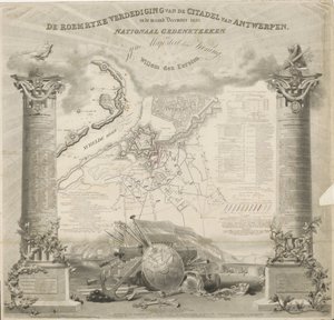 دفاع رومريكه عن قلعة أنتويرب ، في شهر ديسمبر 1832. النصب التذكاري الوطني ، لجلالة الملك ، ويليم دين إيرستن (العنوان على الشيء) بواسطة دبليو فون رهدن