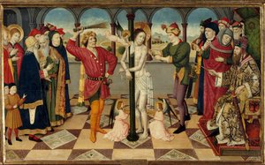 جلد المسيح أمام بيلاطس البنطي. Detrempe على الخشب بواسطة Jaume (= Jaime) Huguet the Elder (1415-1492). خافت. 0،92 × 1،56 م. بواسطة جاومي هوجيت