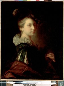 "" الممثلة الشابة في زي المسرح "(امرأة شابة ترتدي فستانًا مسرحيًا) لوحة أليكسيس غريمو (1678-1733) حوالي 1730 Dim. 74x59 cm متحف سانت بطرسبرغ الأرميتاج بواسطة جان ألكسيس غريمو