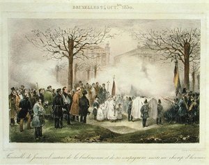 جنازة لويس ألكسندر ديشيه (جينيفال) (1801-30) ورفاقه الذين لقوا حتفهم في ميدان الشرف ، ٢٤ أكتوبر ١٨٣٠ ، نقشها ديواسم بليتينكس بواسطة جان بابتيست (بعد) مادو
