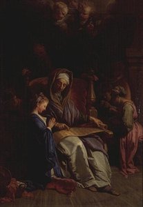 القديسة آن تقرأ لفيفة العذراء ، حوالي عام 1700 (زيت على قماش) بواسطة جان بابتيست جوفينيه