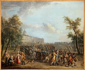 نهب الأسلحة في Invalides ، قام سكان باريس ، بعد الاستيلاء على Garde Meuble في 13 يوليو ، بغزو Invalides في 14 يوليو 1789 ، واستولوا على 4 مسدسات و 34000 بندقية ، رسم جان بابتيست Lallemand (1716-1803). تصوير ، كيم يونغتا بواسطة جان بابتيست لالماند