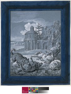 الذئاب تهاجم الأغنام (Rein de Trop II) 1732 (قلم وحبر مع غسل وغواش على ورق) بواسطة جان بابتيست أودري