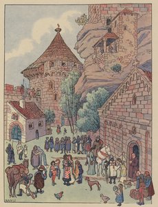 رحيل Chevalier du Hohbarr عن الحروب الصليبية (color litho) بواسطة جان جاك والتز