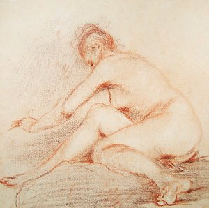 امرأة عارية (فحم وطباشير أحمر على ورق)