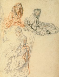 دراسات ثلاث نساء جالسات ، 1716-1818 (طباشير على ورق) بواسطة جان أنطوان واتو