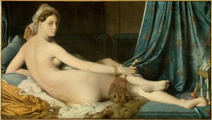 لوحة غراندي أوداليسك لجين أوغست دومينيك إنجرس (1780-1867) 1814 مقاس 0.91 × 1.62 م - غراندي أوداليسك. لوحة دومينيك إنجرس (1780-1867) بواسطة جان أوغست دومينيك إنجرس