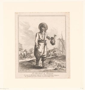 بائع عصير الليمون Le Marchand de Lemonade (العنوان على الكائن) التجار والباعة الجائلين من سانت بطرسبرغ وموسكو (عنوان السلسلة) Premiere Suite de Cris et Divers Marchands de Petersbourg et de Moscou (عنوان السلسلة) بواسطة جان بابتيست لبرينس
