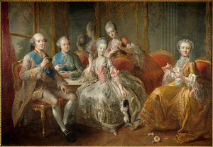 عائلة دوق Penthievre في عام 1768 أو "La Tasse de Chocolat": صور مجمعة لدوق Penthievre (1725-1793) ، وابنه أمير Lamballe (1747-1768) ، وأميرة Lamballe (1749 -1792) لابنته مادموزيل دي بنتهي