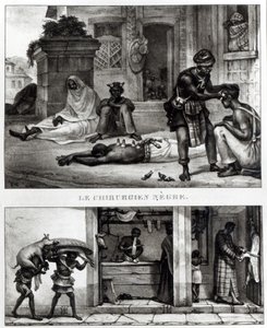 جراح أسود متجر بائع لحم الخنزير (litho) (b / w photo) بواسطة جان بابتيست (بعد) ديبريه