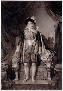صورة لنابليون الأول (1769-1821) في بدلة زفاف مع ماري لويز النمساوية (1791-1847) في 2/04/1810 "نقش بعد لوحة رسمها جان بابتيست إيزابي (1767-1855) 1810 متحف نابليون ، إيل د "إيكس