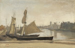 Dunkerque ، قوارب الصيد مرتبطة بالرصيف ، c.1830 بواسطة جان بابتيست كميل كوروت