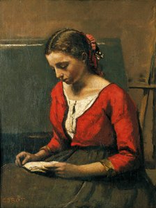 فتاة تقرأ ، بقلم جان بابتيست كميل كورو (1796-1875) بواسطة جان بابتيست كميل كوروت