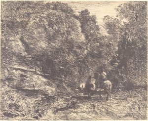 الفارس و Vagabond في الغابة بواسطة Jean Baptiste Camille Corot
