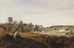 الشاب باتري يجلس في منظر لـ Etang de Ville d'Avray ، حوالي 1870 (زيت على قماش) بواسطة جان بابتيست كميل كوروت