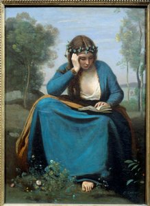Reader Crowned with Flowers or the Muse by Virgile Painting by Camille Corot (1796-1875) 1845 Dim. 0,45x0,34 m بواسطة جان بابتيست كميل كوروت