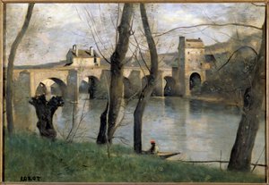 View of the bridge of Mantes Painting by Camille Corot (1796-1875) 19th century Sun. 0,38x0,55 m Paris musee du Louvre بواسطة جان بابتيست كميل كوروت