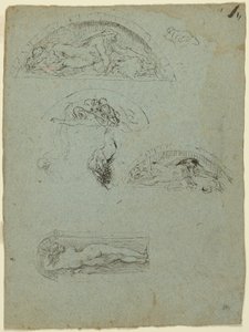 شخصية دائمة في مكانة ودراسات لمجموعة Ugolino (وجه الصفحة) ؛ أسقف يرتدي رداء أحمر وسط حشد (ظهر) بواسطة جان بابتيست كاربو