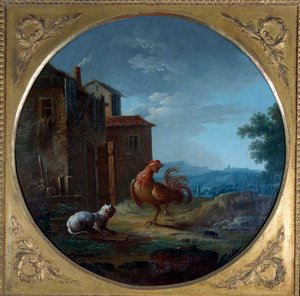 الخنزير والقط والفأر. رسم توضيحي للحكاية التي كتبها جان دي لافونتين. لوحة جان بابتيست كلودو (1733-1805) بواسطة جان بابتيست كلودو