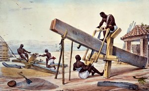 Slave Woodcutters ، من "رحلة خلابة وتاريخية إلى البرازيل" ، نقشها تييري فرير ، 1835