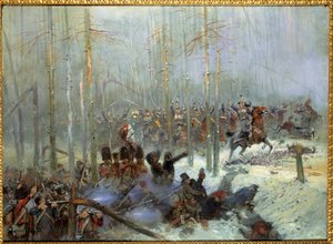 حملة روسيا عام 1812: "" المسؤول عن البارجة السابعة للعقيد دوبوا في بيريزينا (بيريزينا) بتاريخ 28/11/1812 في روسيا "لوحة رسم جان بابتيست إدوارد (جان بابتيست إدوارد) التفاصيل (1848-1912) القرن ال 19. باريس ، Musee de l'Armee بواسطة جان بابتيست إدوارد التفاصيل