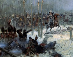 الحملة الروسية في عام 1812: "" المسؤول عن البارجة السابعة للعقيد دوبوا في لا بيرزينا (بيريزينا) في 1812/11/28 في روسيا "" التفاصيل. رسم جان بابتيست إدوار (جان بابتيست إدوارد) التفاصيل (1848-1912) القرن التاسع عشر. باريس ، Musee de l' بواسطة جان بابتيست إدوارد التفاصيل