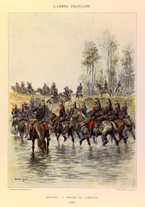 أنواع وأزياء الجيش الفرنسي للكابتن جول ريتشارد ، التي رسمها إدوارد ديتايل (1848-1912): التنينات ؛ الخدمة الميدانية في عام 1885 ، مجموعة خاصة بواسطة جان بابتيست إدوارد التفاصيل