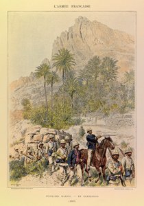 أنواع وأزياء الجيش الفرنسي للكابتن جول ريتشارد ، التي رسمها إدوارد ديتايل (1848-1912): فوسيليرس مارينز في رحلة استكشافية في عام 1887 ، مجموعة خاصة بواسطة جان بابتيست إدوارد التفاصيل
