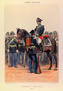 أنواع وأزياء الجيش الفرنسي للكابتن جول ريتشارد ، التي رسمها إدوارد ديتايل (1848-1912): الدرك en grande attire en 1887 ، مجموعة Partiale بواسطة جان بابتيست إدوارد التفاصيل