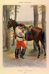 أنواع وأزياء الجيش الفرنسي للكابتن جول ريتشارد ، التي رسمها إدوارد ديتايل (1848-1912): كويرسييه في ثوب صغير عام 1885 ، مجموعة خاصة بواسطة جان بابتيست إدوارد التفاصيل