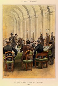 أنواع وأزياء الجيش الفرنسي للكابتن جول ريتشارد ، التي رسمها إدوارد ديتايل (1848-1912): القرعة في باريس ، سال سان جان في عام 1887 ، مجموعة خاصة بواسطة جان بابتيست إدوارد التفاصيل