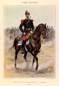 أنواع وأزياء الجيش الفرنسي للكابتن جول ريتشارد ، التي رسمها إدوارد ديتايل (1848-1912): تلميذ المدرسة العسكرية الخاصة: سلاح الفرسان عام 1885 ، مجموعة خاصة بواسطة جان بابتيست إدوارد التفاصيل