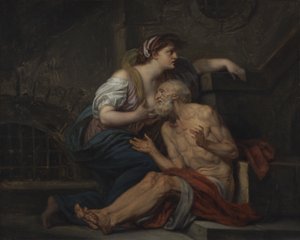 سيمون وبيرو ، جمعية خيرية رومانية ، 1767 (زيت على قماش) بواسطة جان بابتيست غريوز