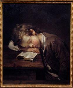 الصغير الكسول. صورة لصبي قتل في كتابه. لوحة جان بابتيست غريوز (1725-1805)