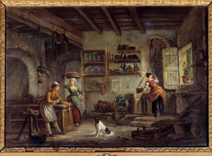 مطبخ داخلي طهاة وخادمات يحضرون وجبات سيدهم. لوحة لجين بابتيست لاليمانت (1710-1803) من القرن الثامن عشر بور أون بريس ، متحف دي برو بواسطة جان بابتيست لالماند