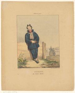 صياد يدخن الغليون في Scheveningen Scheveninghe (العنوان على الكائن) Pecheur en costume habillé (العنوان على الكائن) أزياء سكان هولندا وبلجيكا (عنوان المسلسل) ازياء دو peuple de toutes les Territories des Pays-Bas (عنوان السلسلة) بدلة