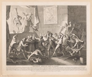 قاتل في المسرح Bataille arrivée dans le tripot (العنوان على الكائن) مشاهد من الكوميديا ​​الرومانية سكارون (عنوان المسلسل) بواسطة جان بابتيست أودري