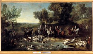 King Louis XV hunting deer in the forest of Saint Germain in 1730 Painting by Jean Baptiste Oudry (1686-1755) 1730 Toulouse, Musee des Augustins بواسطة جان بابتيست أودري