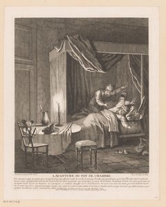 يستيقظ الإنسان مستيقظًا من وعاء الغرفة الذي يفرغ فوقه Lavanture du pot de chambre (العنوان على الكائن) مشاهد من الكوميديا ​​الرومانية سكارون (عنوان المسلسل) بواسطة جان بابتيست أودري