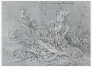 لا تزال الحياة مع الأسماك والببغاء بواسطة Jean-Baptiste Oudry