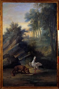 الثعلب واللقلق. رسم توضيحي لخرافة كتبها جان دي لافونتين (1621-1695). لوحة جان بابتيست أودري (1686-1755) بواسطة جان بابتيست أودري