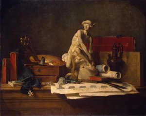 الفرنسية  Nature morte avec des attributs des Arts الحياة الساكنة مع سمات الفنون بواسطة جان بابتيست سيميون شاردان