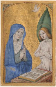 ورقة مخطوطة مع البشارة من كتاب الصلوات ، فرنسي ، كاليفورنيا. 1485-90. بواسطة جان بورديشون