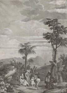 رقصة الأطفال ، لوحة خلفية من سلسلة "Paul et Virginie" ، من تأليف Dufour & Cie ، حوالي 1823 بواسطة جان بروك